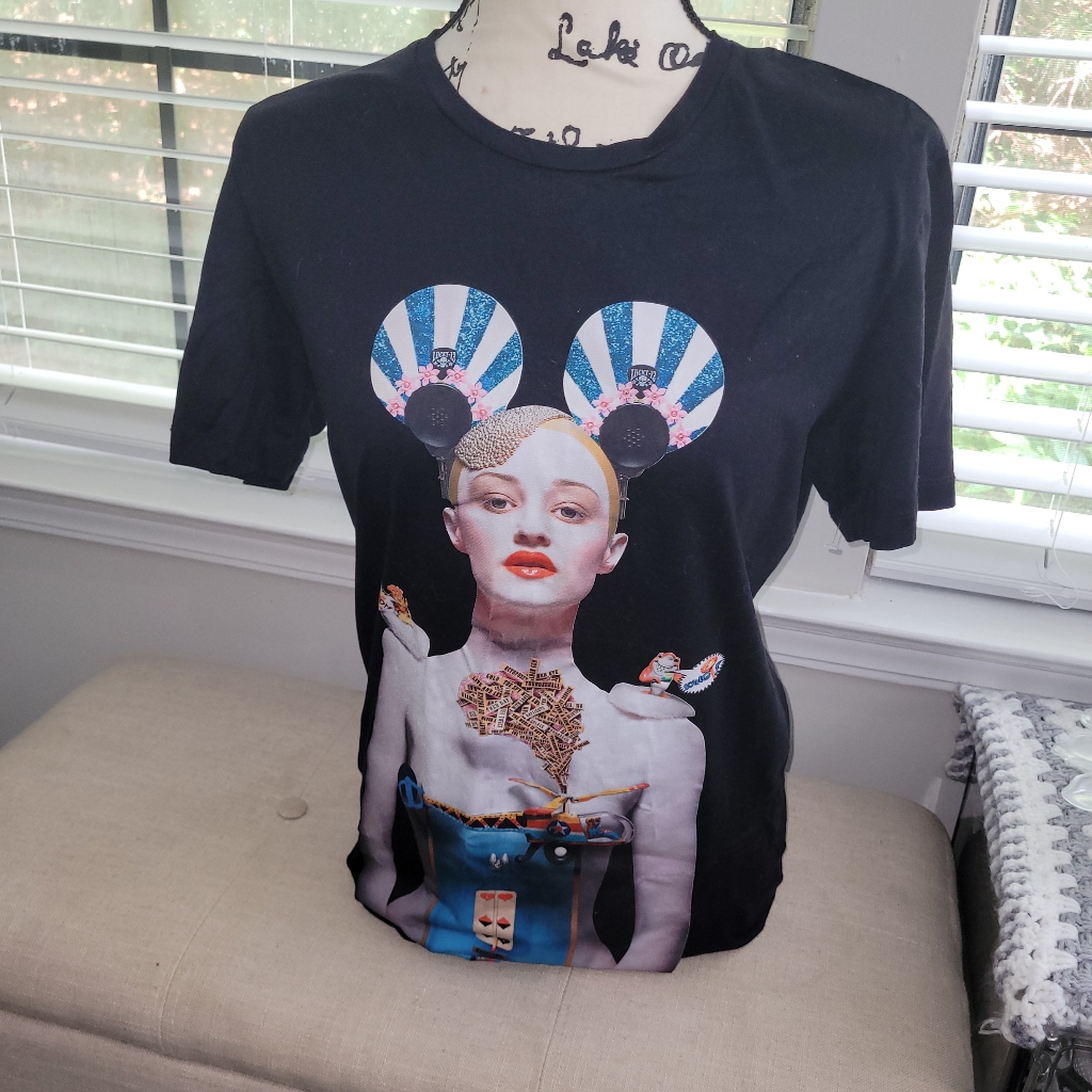 Rare Juun X Alex & Felix Black Graphic T-Shirt With Artistic Print. Size 44